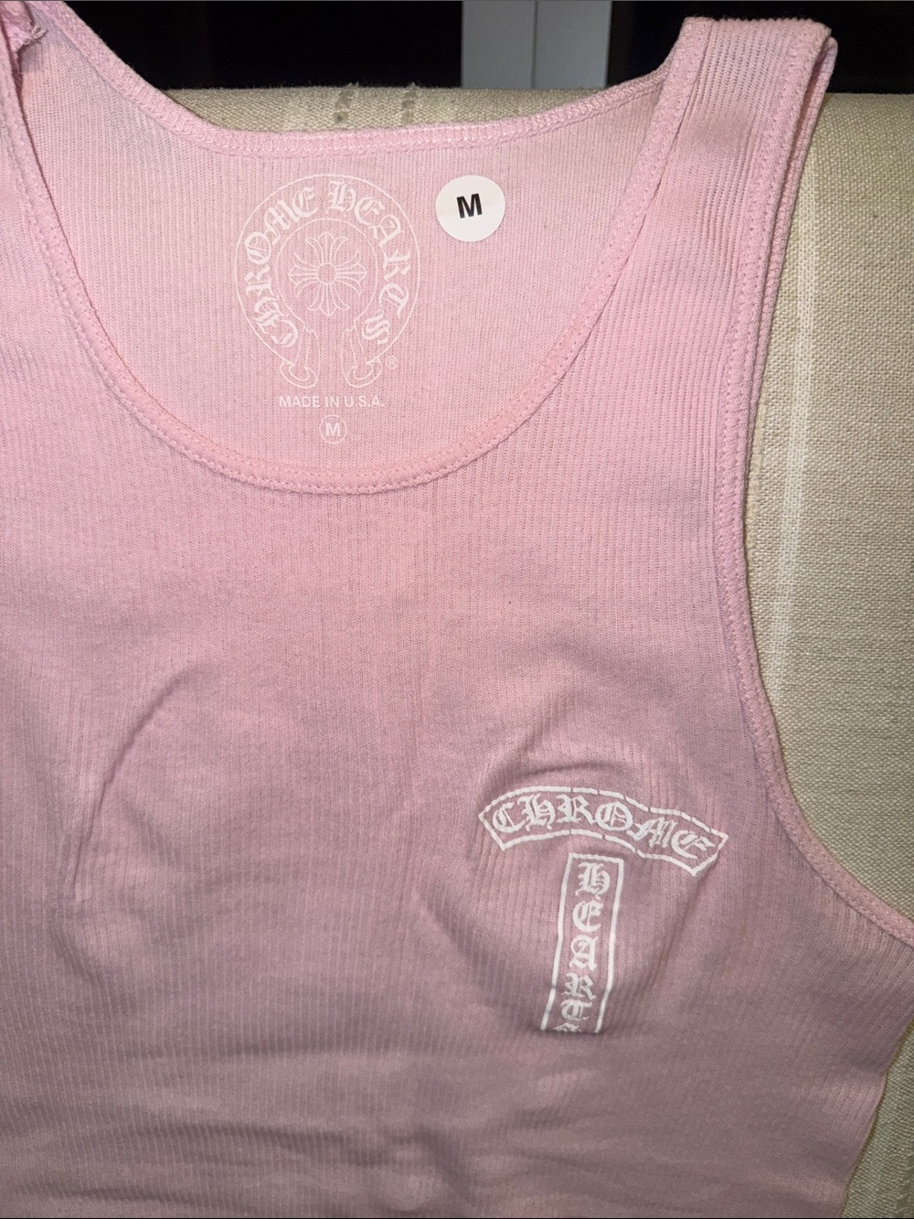 Chrome Hearts Pink Ribbed Logo Tank Top